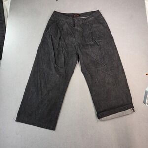 Beslow Pants Mens Black Wide Leg Pleated Denim High Rise Jeans Fits 31x24